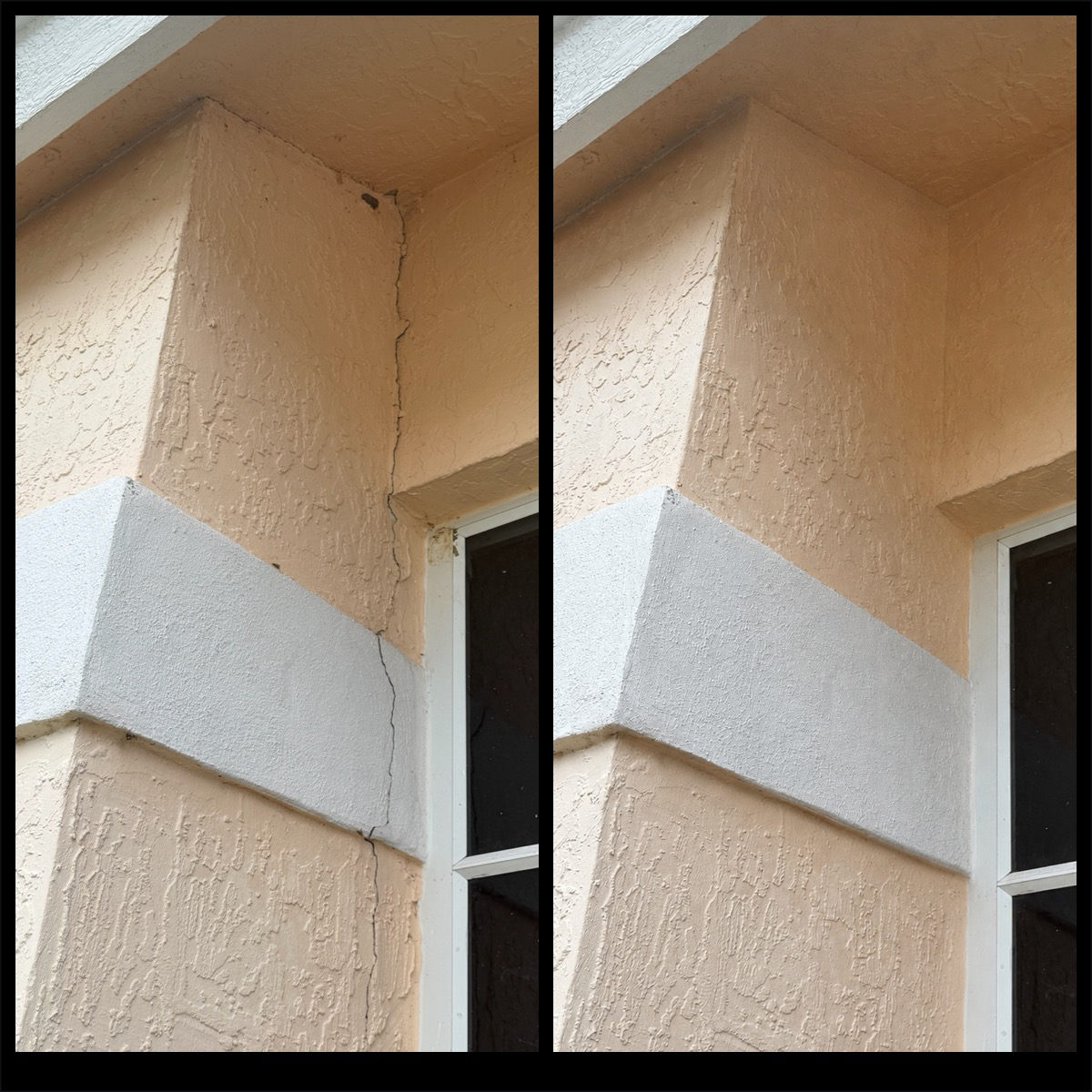 Tradition stucco crack repair before and after by Seaview Painting and Stucco